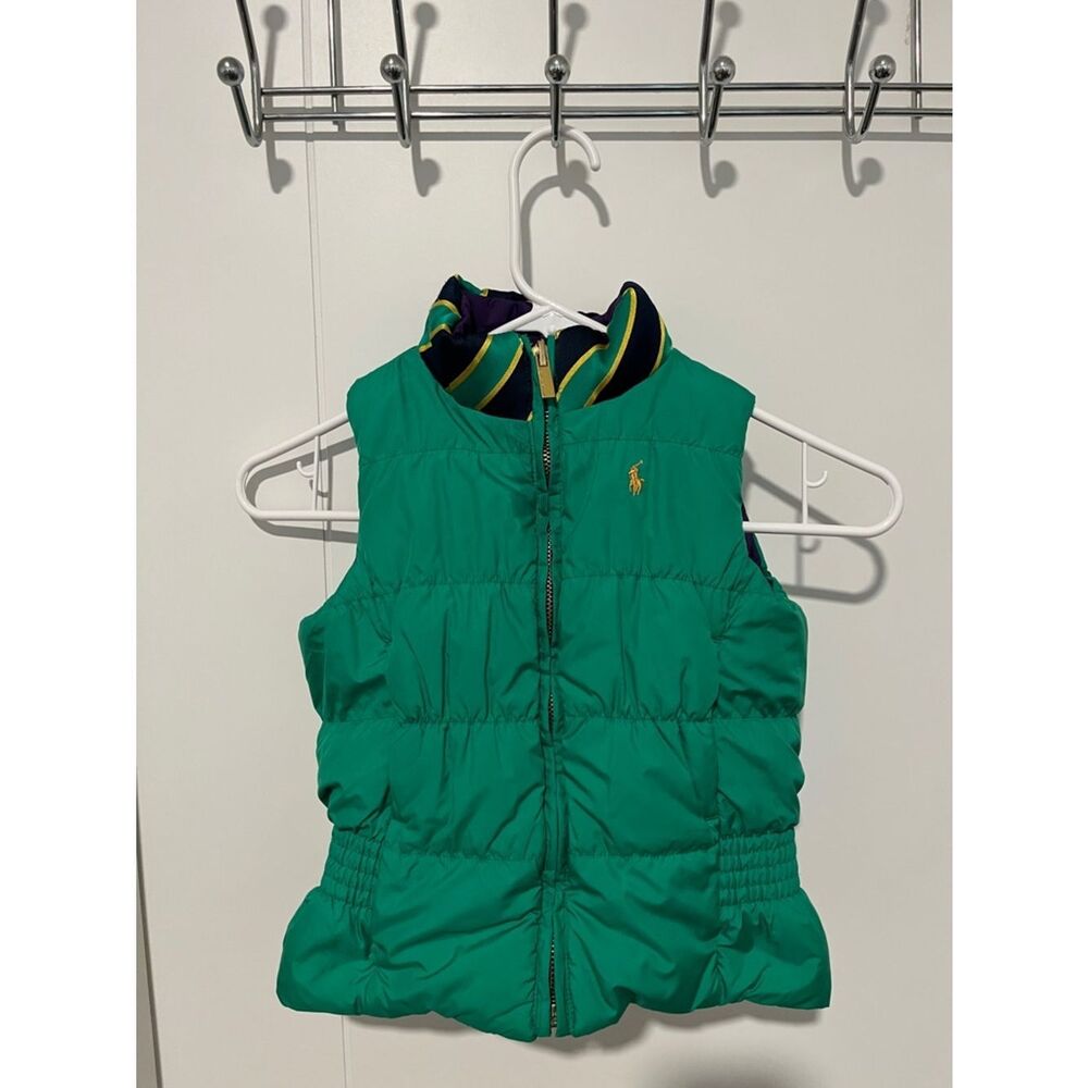 Ralph Lauren Reversible Emerald Green Purple Quilted Puffer Zipper Closure Vest